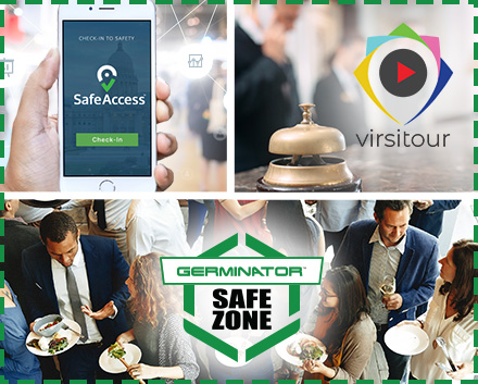 Someone Accessing SafeAccess Safety App, Virsitour Let's Event Planners Book Hotels and Germinator Creates Hygienic Spaces